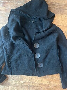Black Button-Front Wool Blend Jacket 100% wool